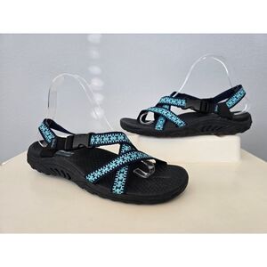 Skechers Womens Strappy Outdoor Sandals Size 8.5 Black Teal Trendy Comfort Shoes